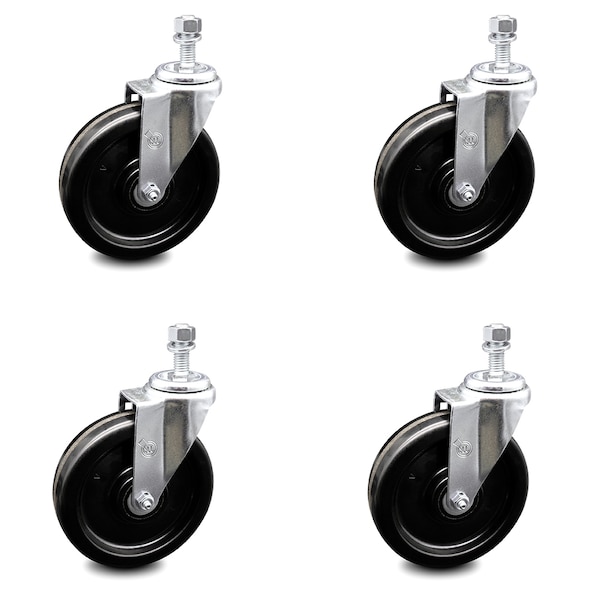 6 Inch Phenolic Wheel Swivel 12mm Threaded Stem Caster Set